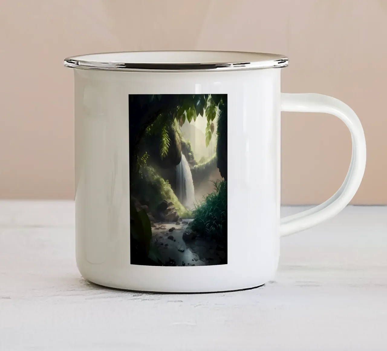 Cascata nella natura della foresta tazza in smalto da Mikesell