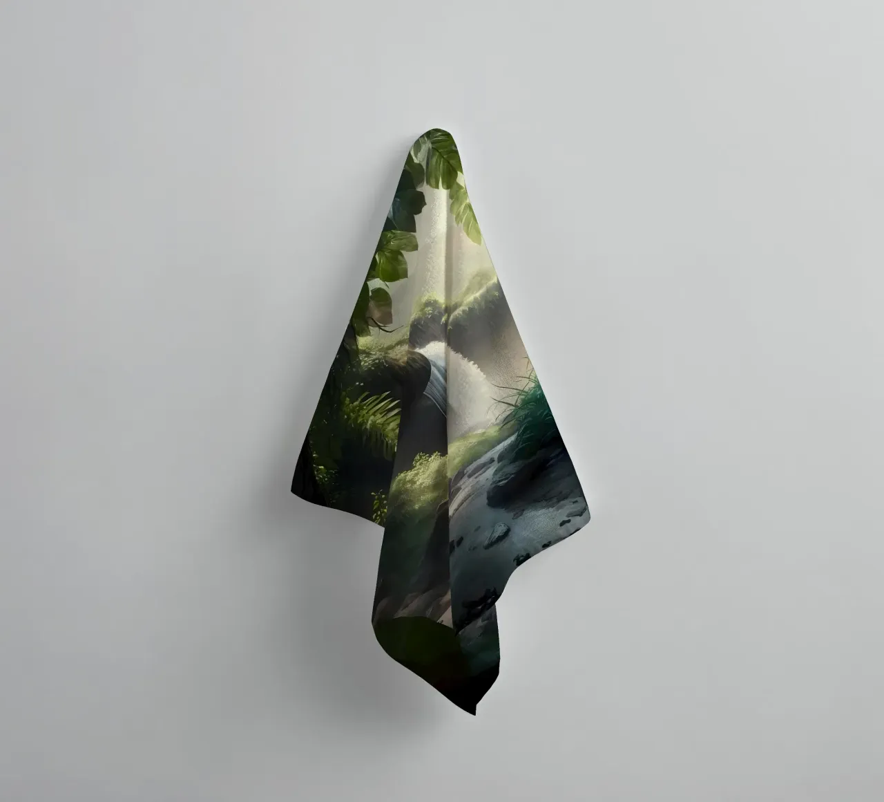 Waterfall in Forest Nature towel by Mikesell