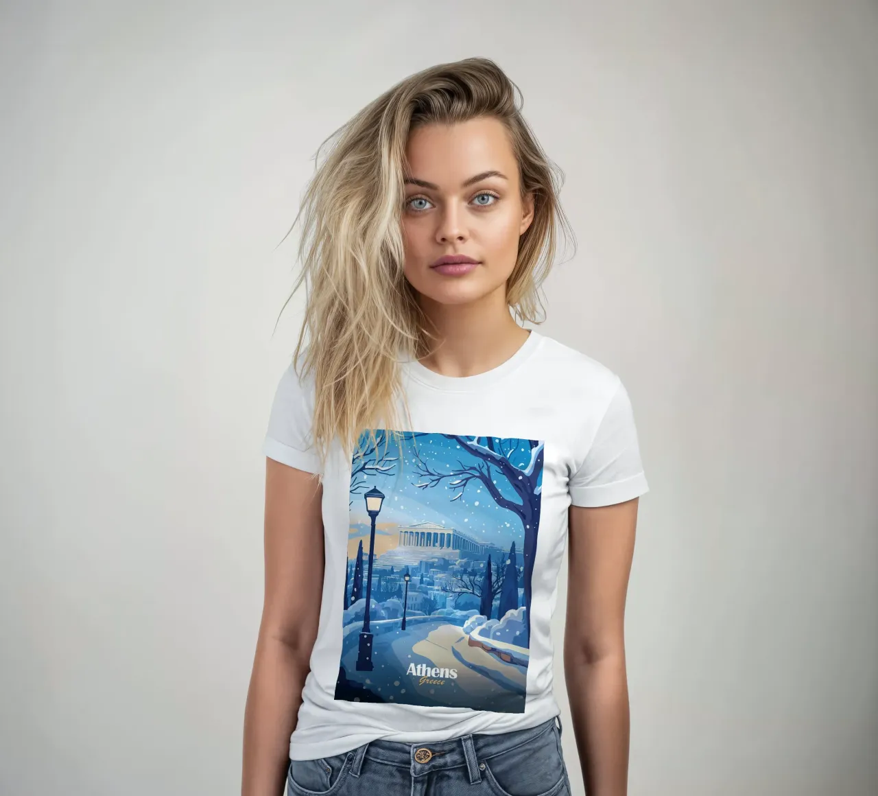 Athènes enneigée t-shirt ajusté pour femmes de Ginnery