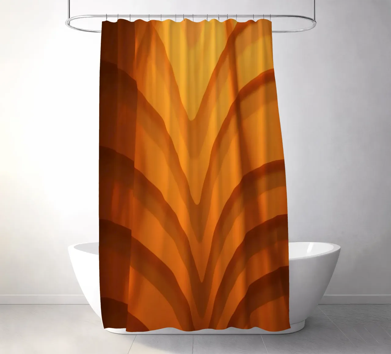 Warm abstract waves and shadows create captivating wallpaper shower curtain by DesignDoodle
