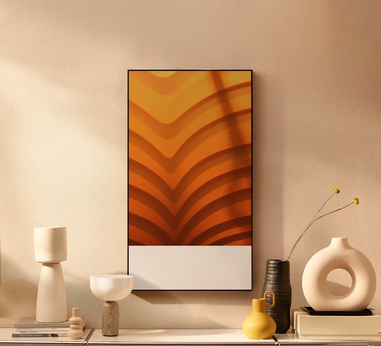 Warme abstracte golven en schaduwen creëren boeiend behang aluminium-dibond van DesignDoodle