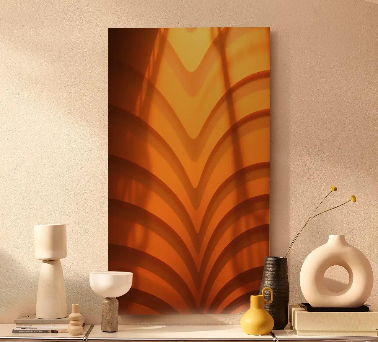 Warme abstracte golven en schaduwen creëren boeiend behang aluminium-dibond van DesignDoodle