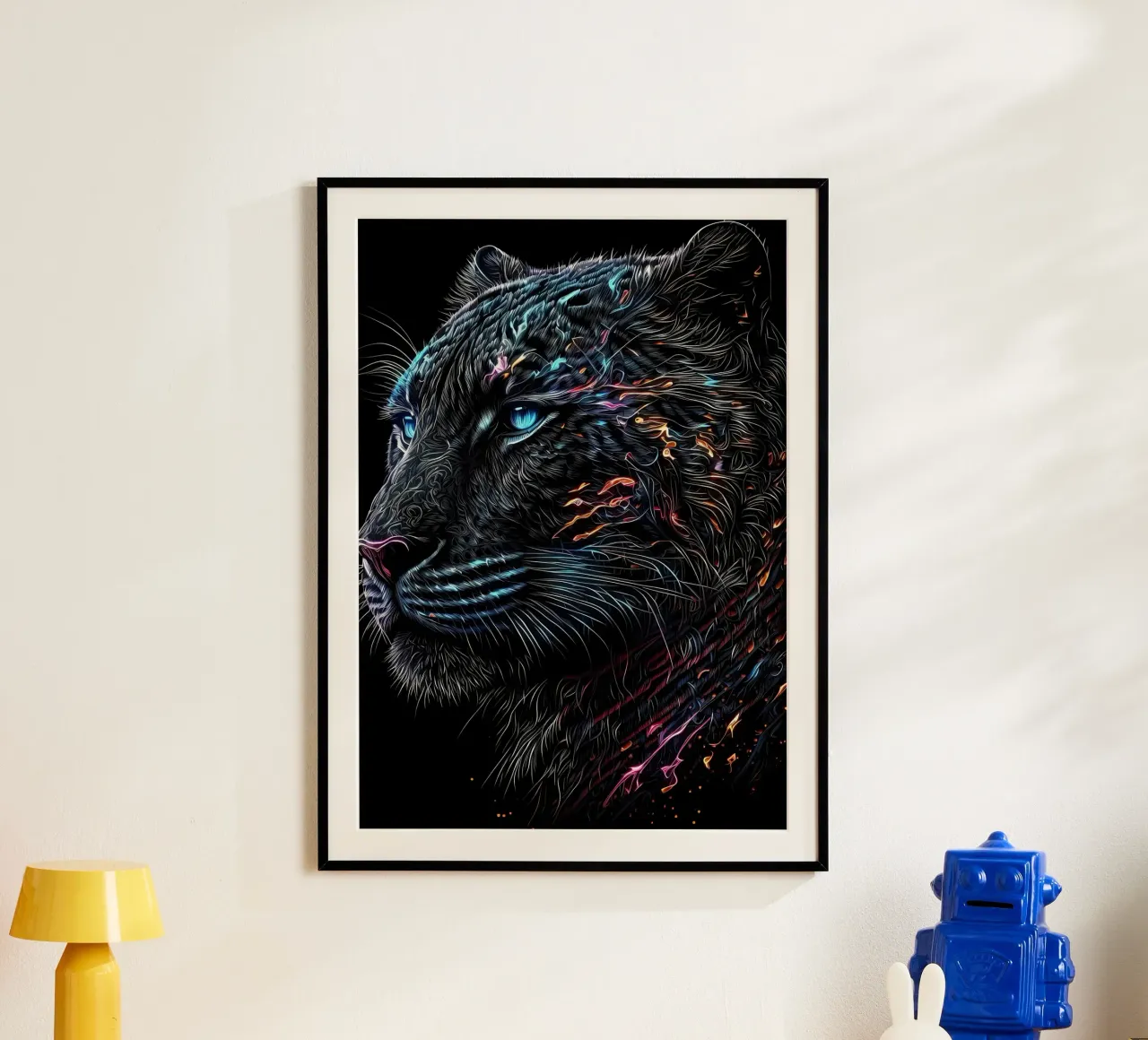 Gatto tigrato nero poster con telaio in legno da Mikesell