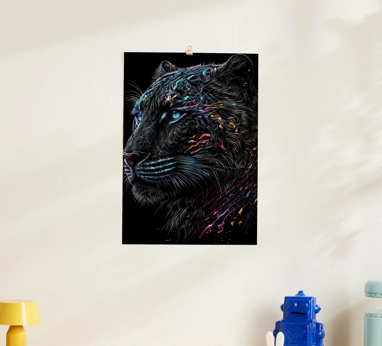 Gatto tigrato nero poster con telaio in legno da Mikesell