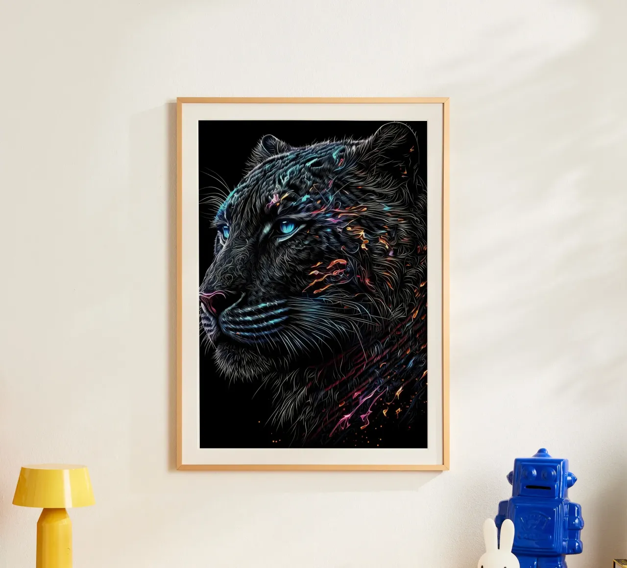 Gatto tigrato nero poster con telaio in legno da Mikesell