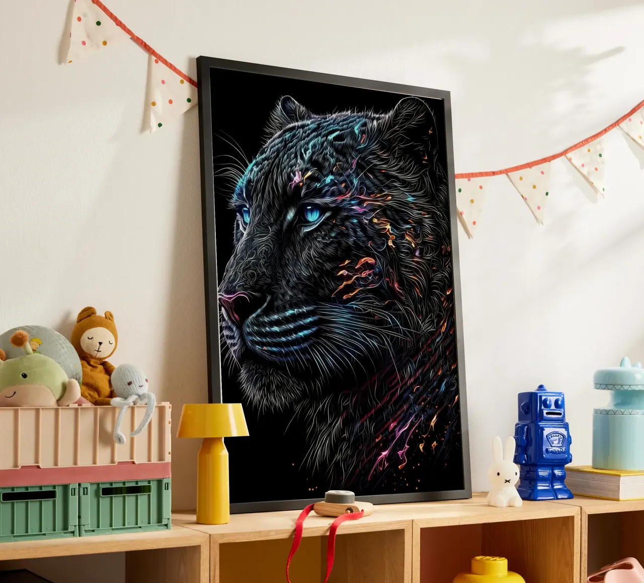 Gatto tigrato nero poster con telaio in legno da Mikesell