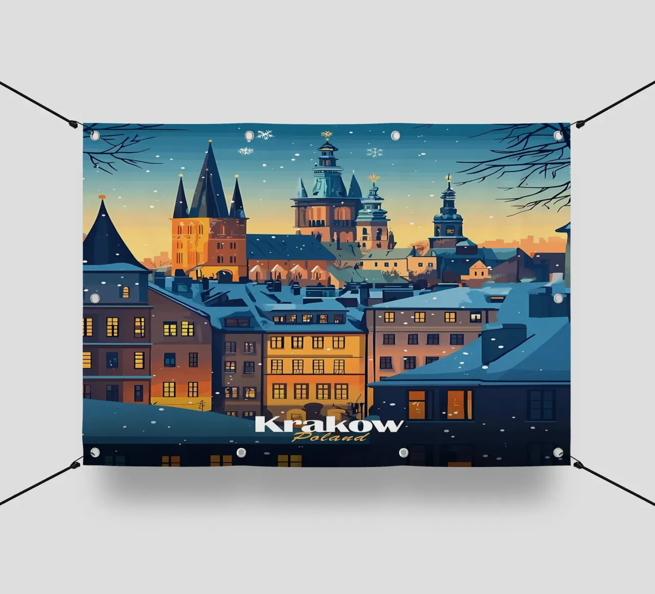 Paesaggio urbano di Cracovia innevato telo in pvc da Ginnery