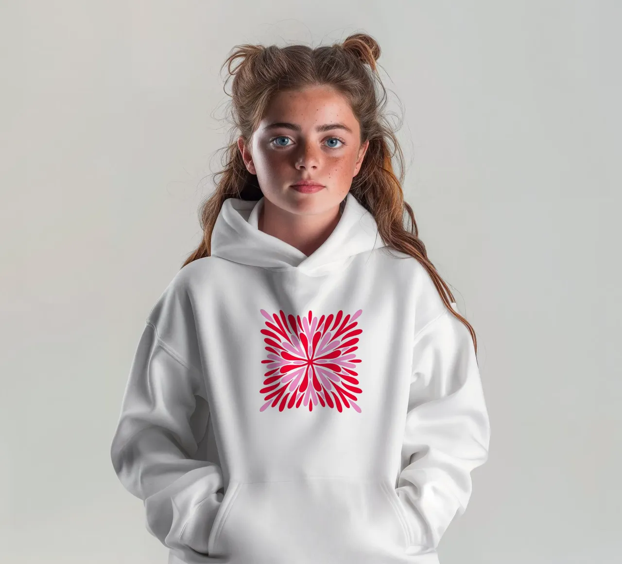 Petali di simmetria moderna - Rosso e rosa felpa bambino con cappuccio da Wackapacka