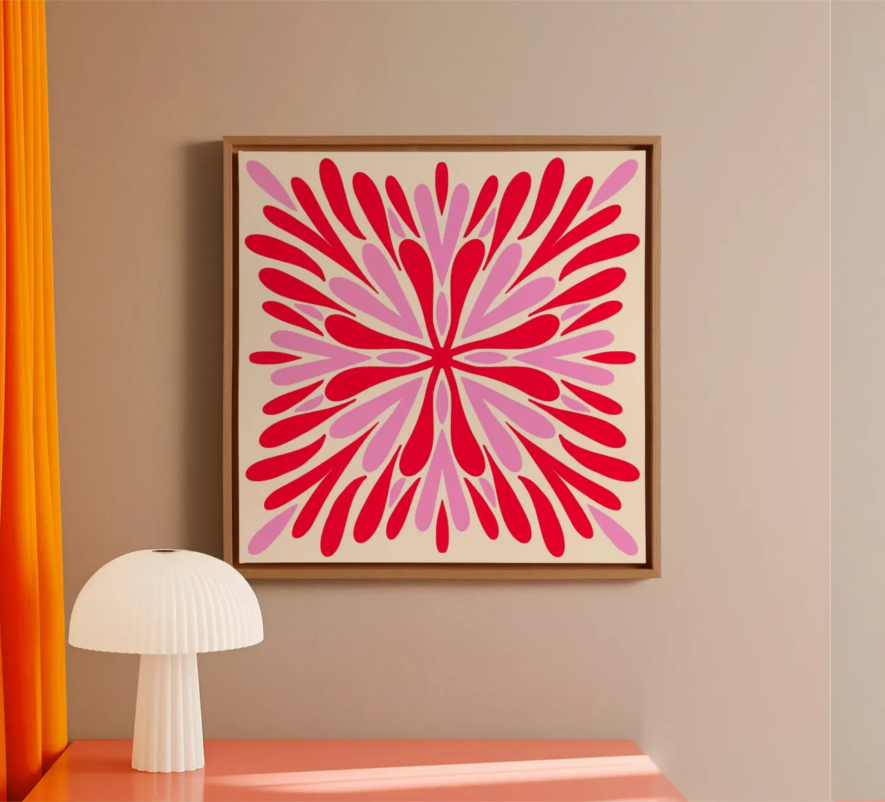 Bloemblaadjes Modern Symmetry - Rood en Roze canvas met Baklijst van Wackapacka