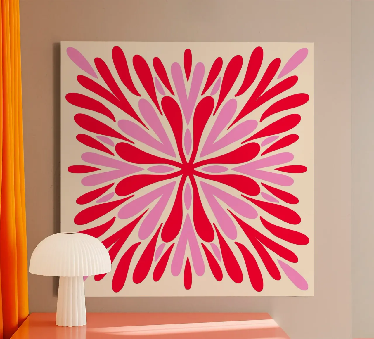 Bloemblaadjes Modern Symmetry - Rood en Roze canvas met Baklijst van Wackapacka