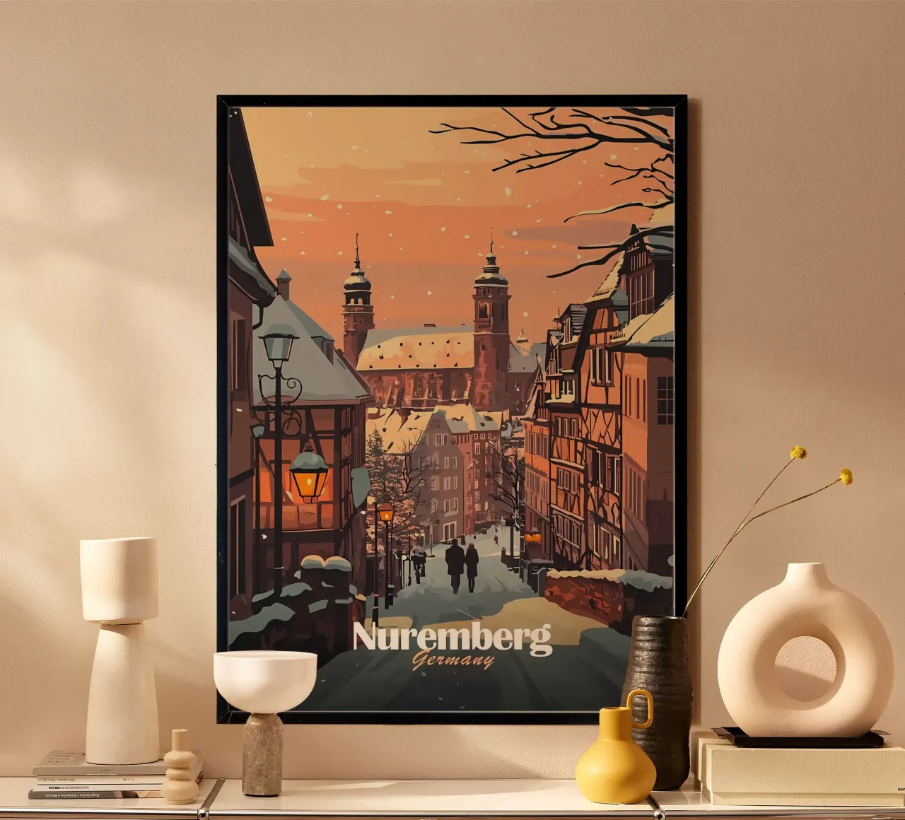 Norimberga, scena invernale poster con telaio in plastica da Ginnery