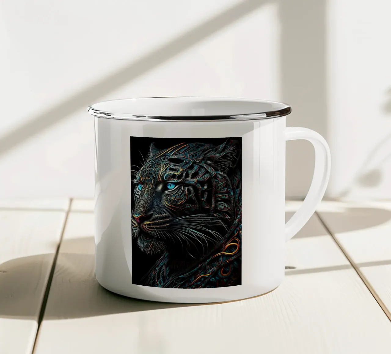 Gatto tigrato nero tazza in smalto da Mikesell