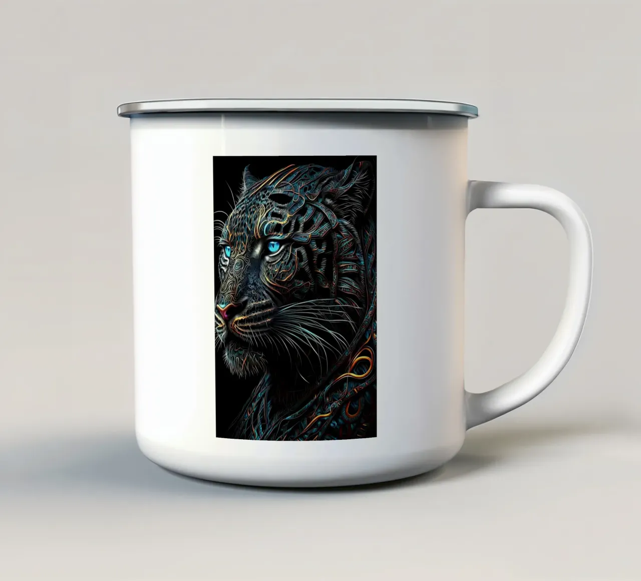 Gatto tigrato nero tazza in smalto da Mikesell