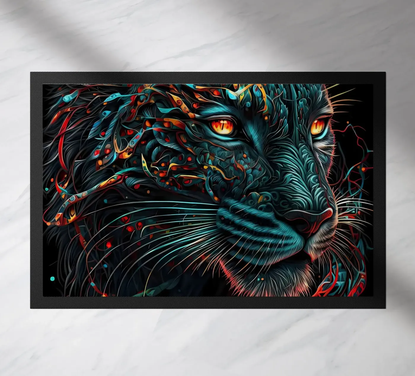 Black Tiger Cat doormat by Mikesell