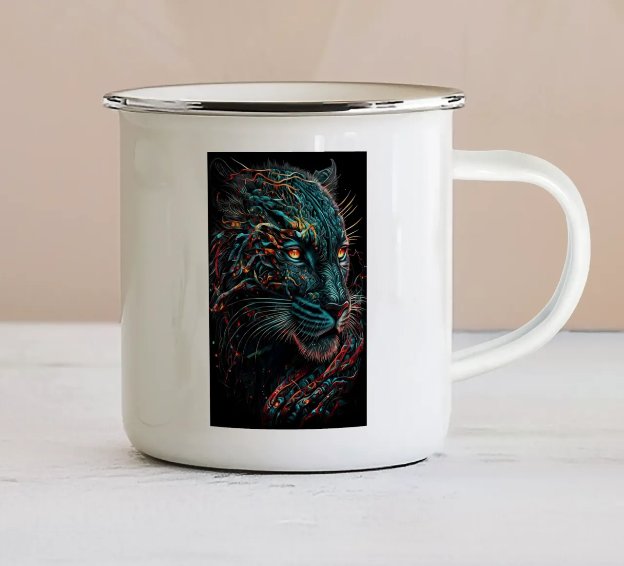 Gatto tigrato nero tazza in smalto da Mikesell