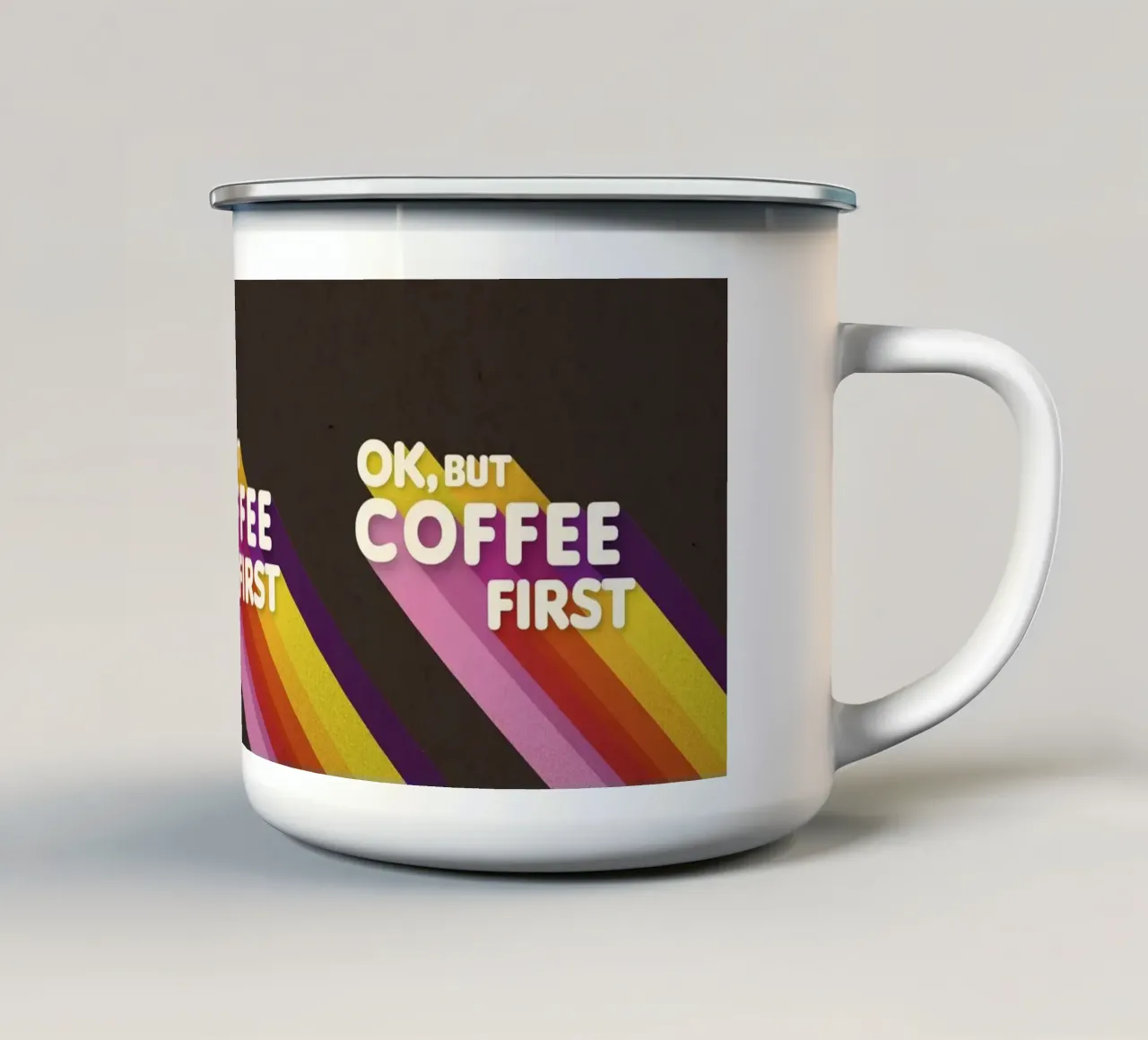 Ok, ma prima il caffè - Arte arcobaleno retrò tazza in smalto da showmemars
