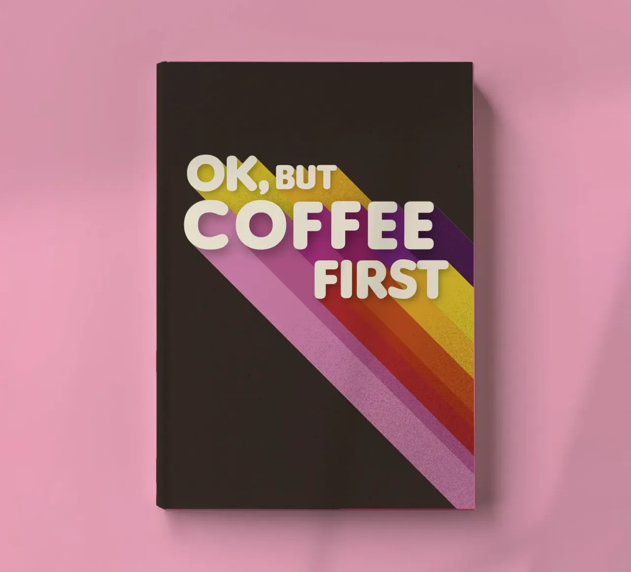 Ok, But Coffee First - Retro Rainbow Art notebook by showmemars