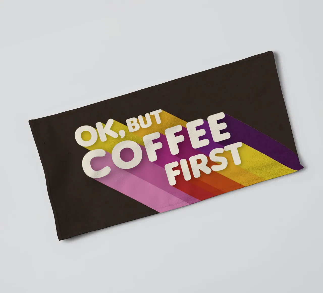 Ok, But Coffee First - Retro Rainbow Art towel by showmemars