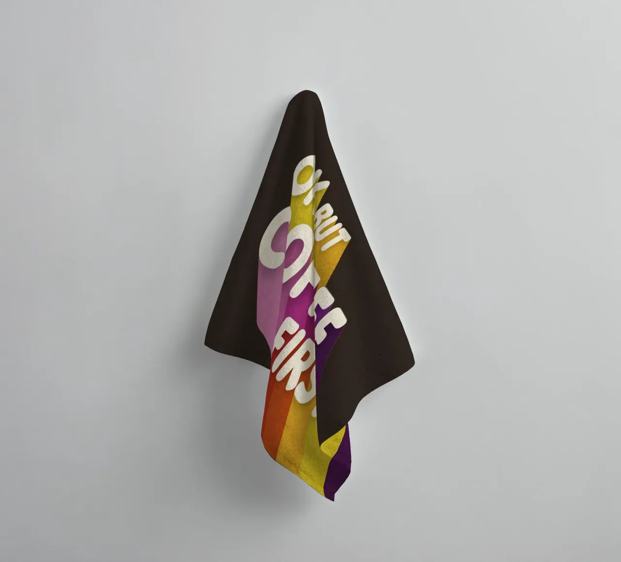 Ok, But Coffee First - Retro Rainbow Art towel by showmemars