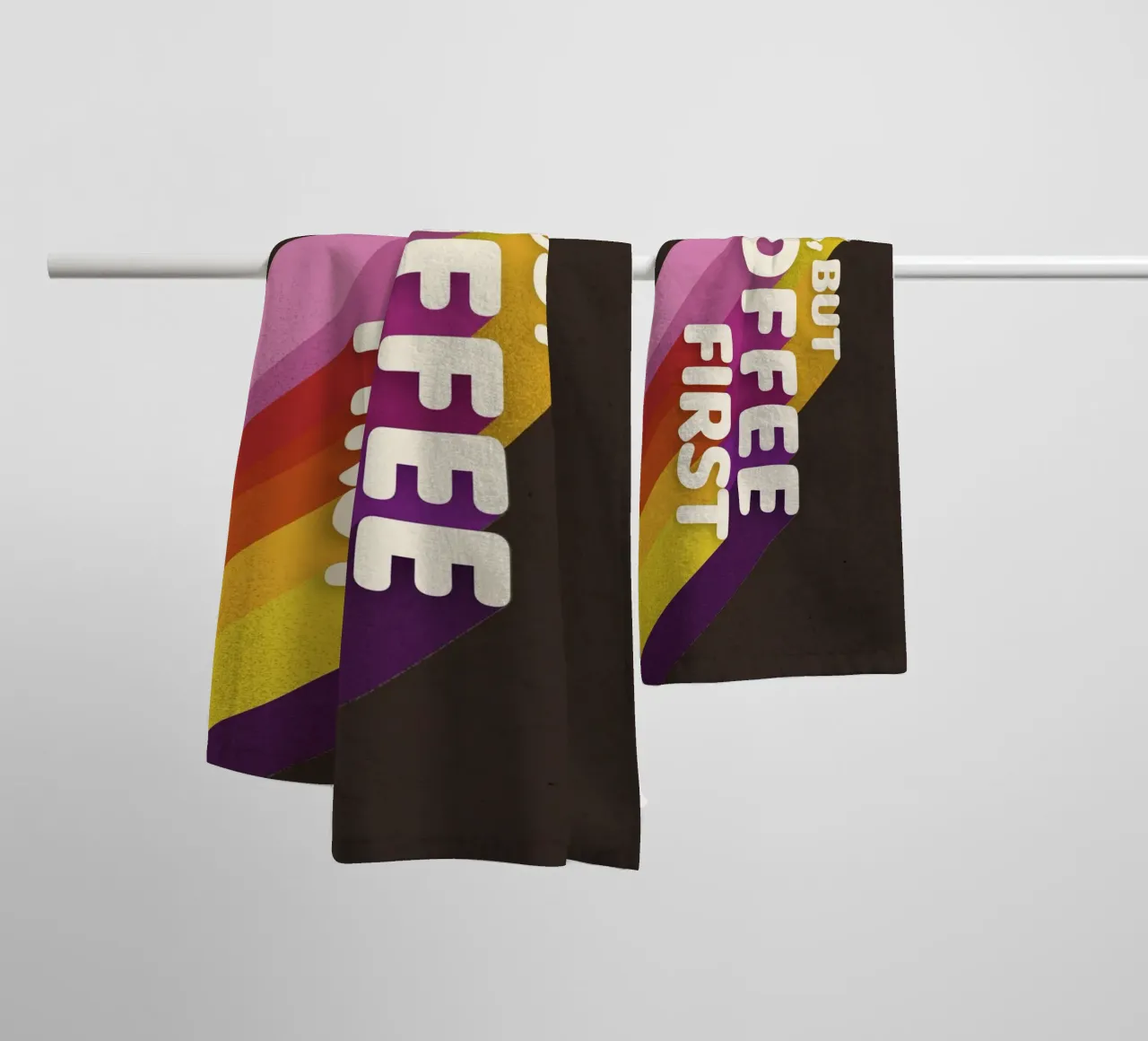 Ok, But Coffee First - Retro Rainbow Art towel by showmemars