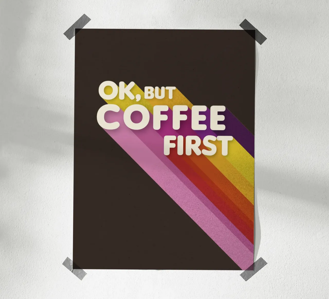 Ok, ma prima il caffè - Arte arcobaleno retrò poster con telaio in alluminio da showmemars