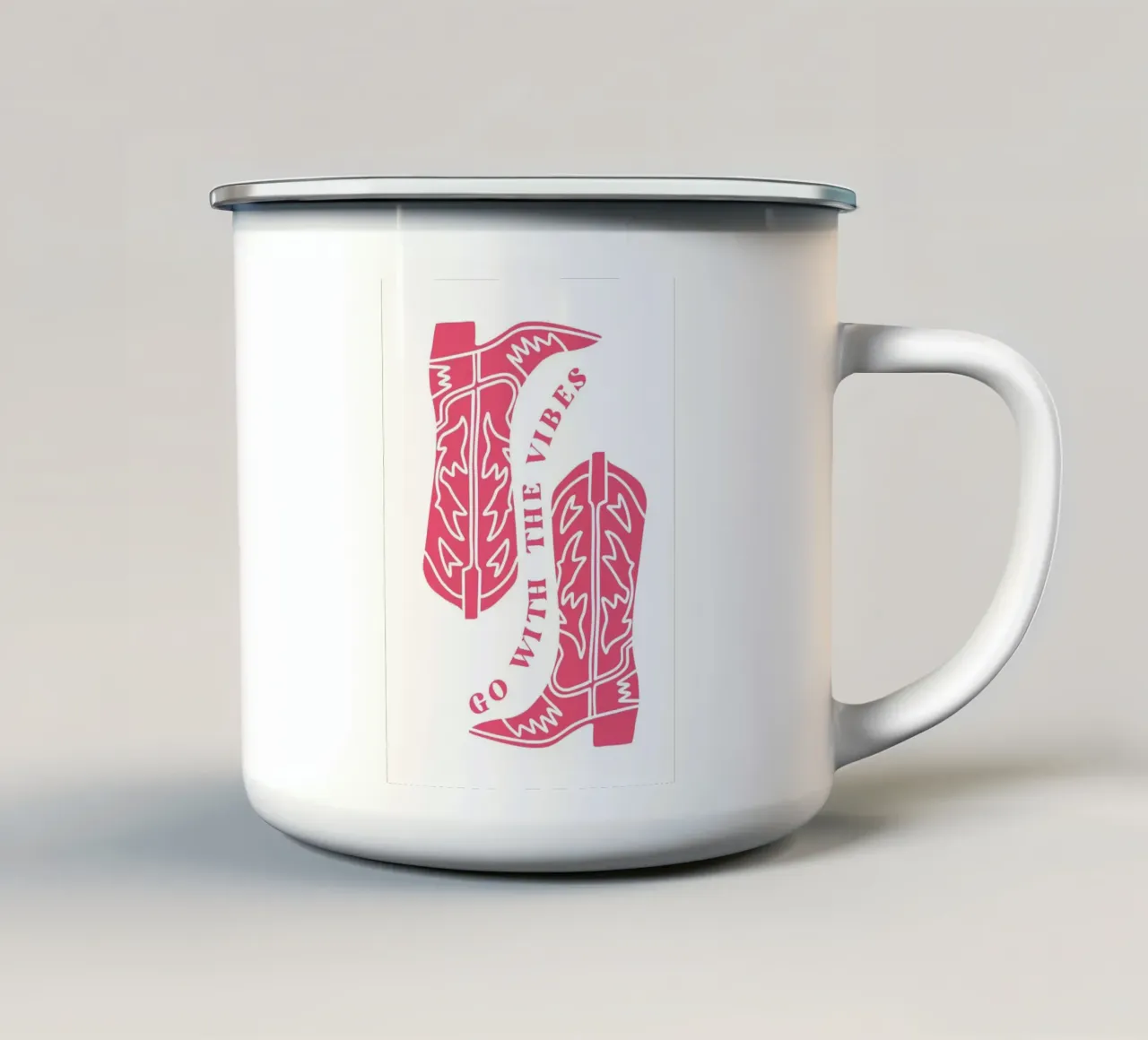 Go with the vibes, cowboy boots enamel mug by pdigitalprints