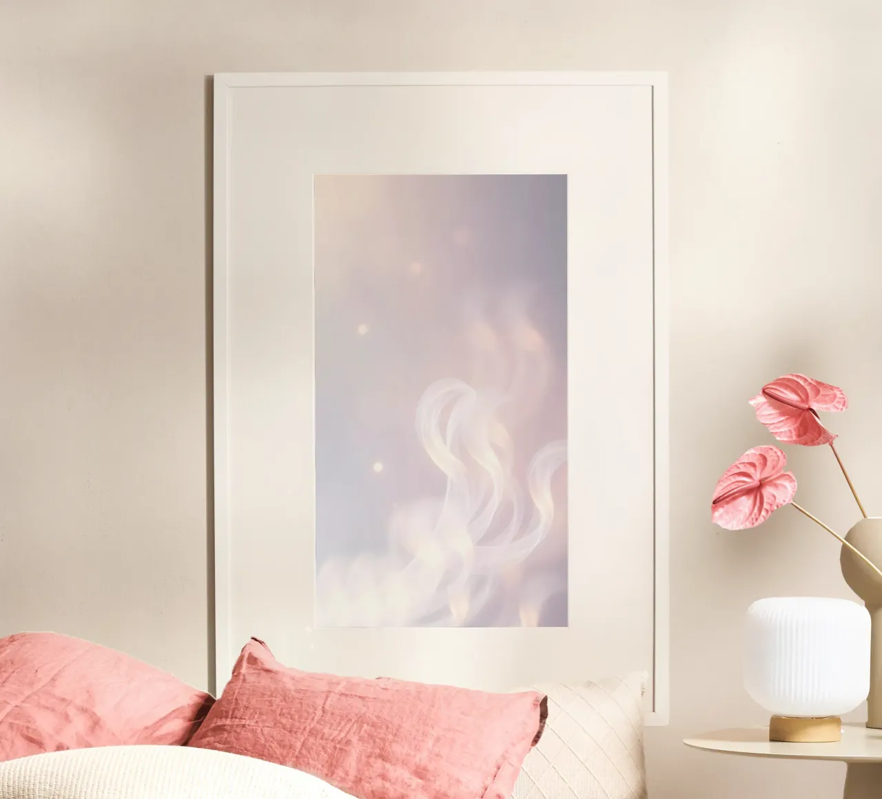 Fond abstrait doux avec des textures vaporeuses et des couleurs douces poster de DesignDoodle