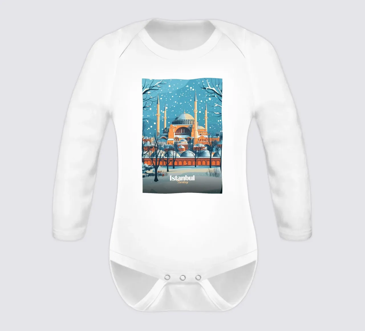 Istanbul Mosque in Winter long-sleeve baby romper by Ginnery