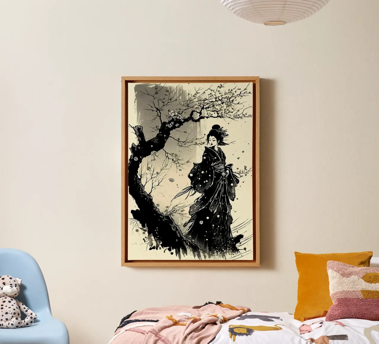 Geisha Samurai Vrouw canvas met Baklijst van Mikesell