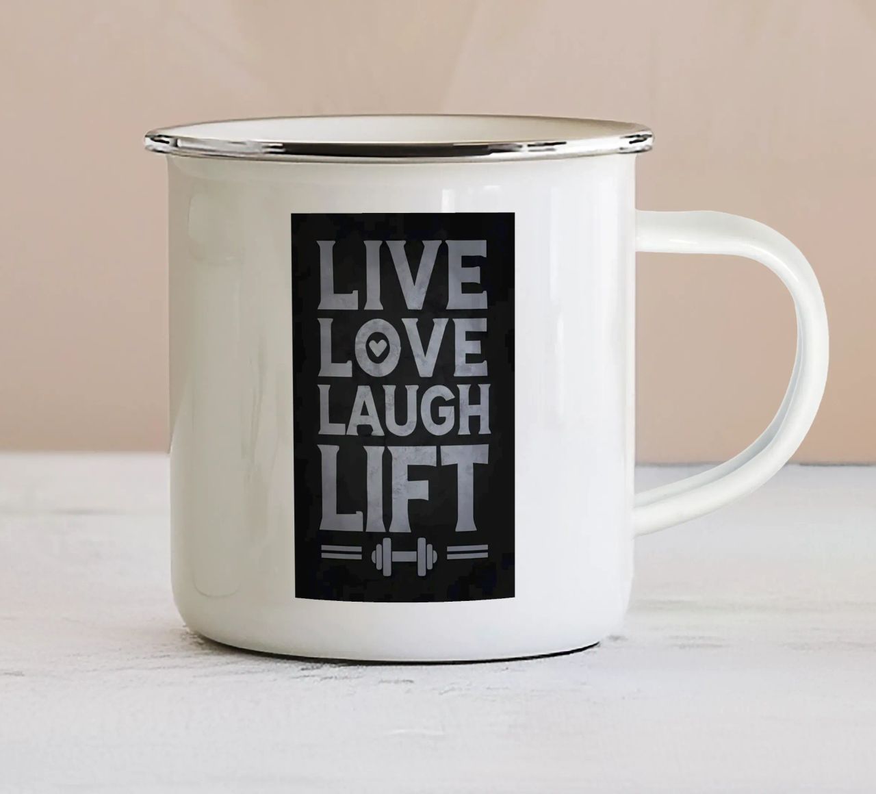 Vivere amare ridere sollevare tazza in smalto da Bassy