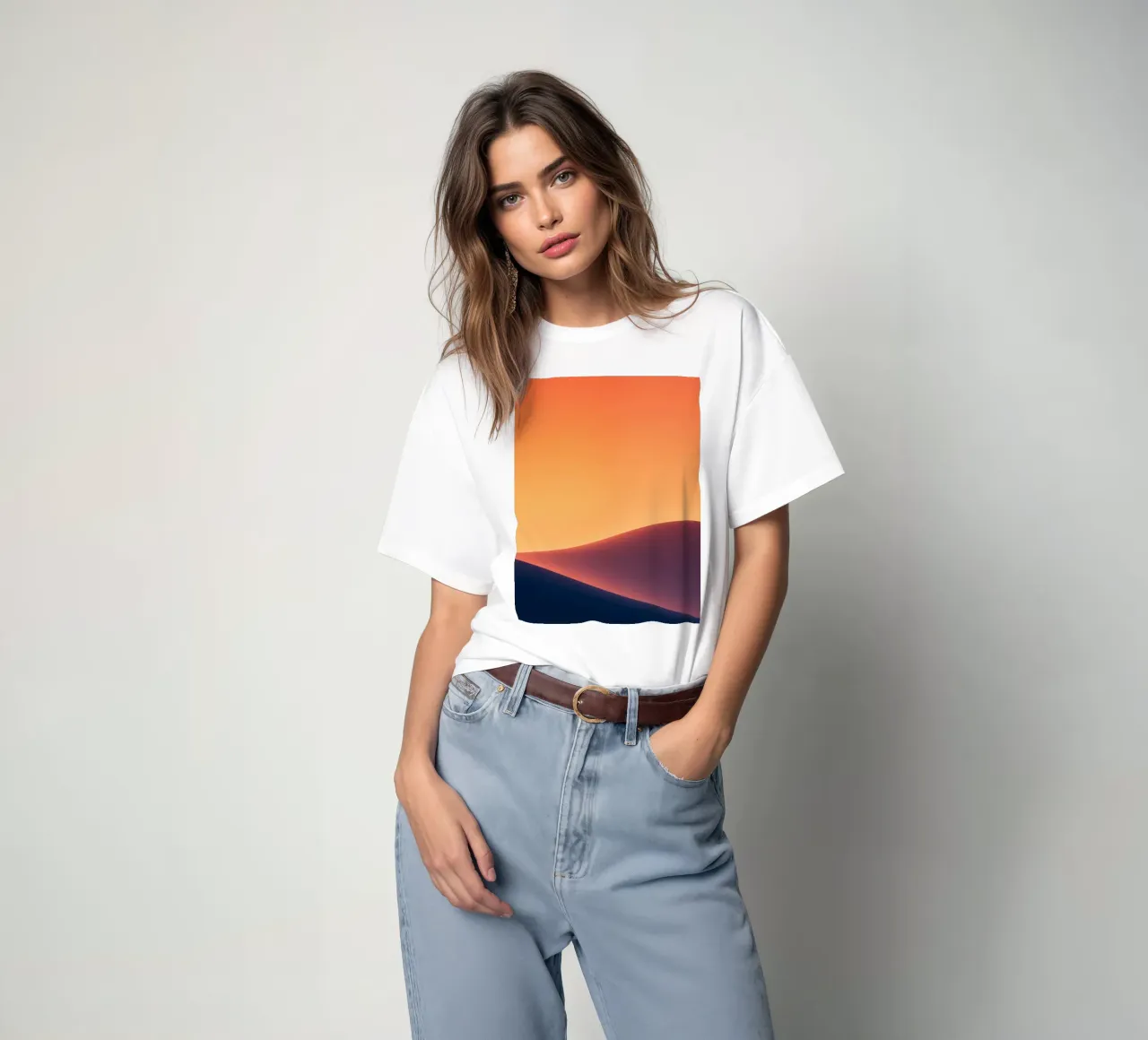 smooth hills under a gradient sunset sky with warm orange t-shirt by DesignDoodle
