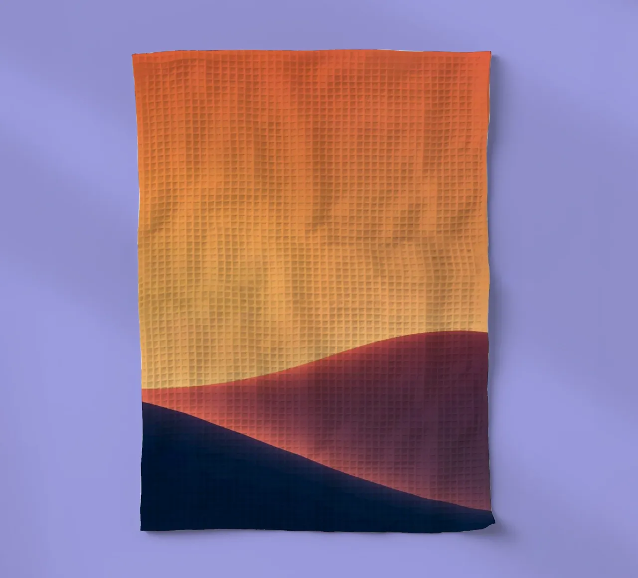 suaves colinas bajo un cielo de atardecer degradado con cálidos anaranjados paño de cocina de DesignDoodle