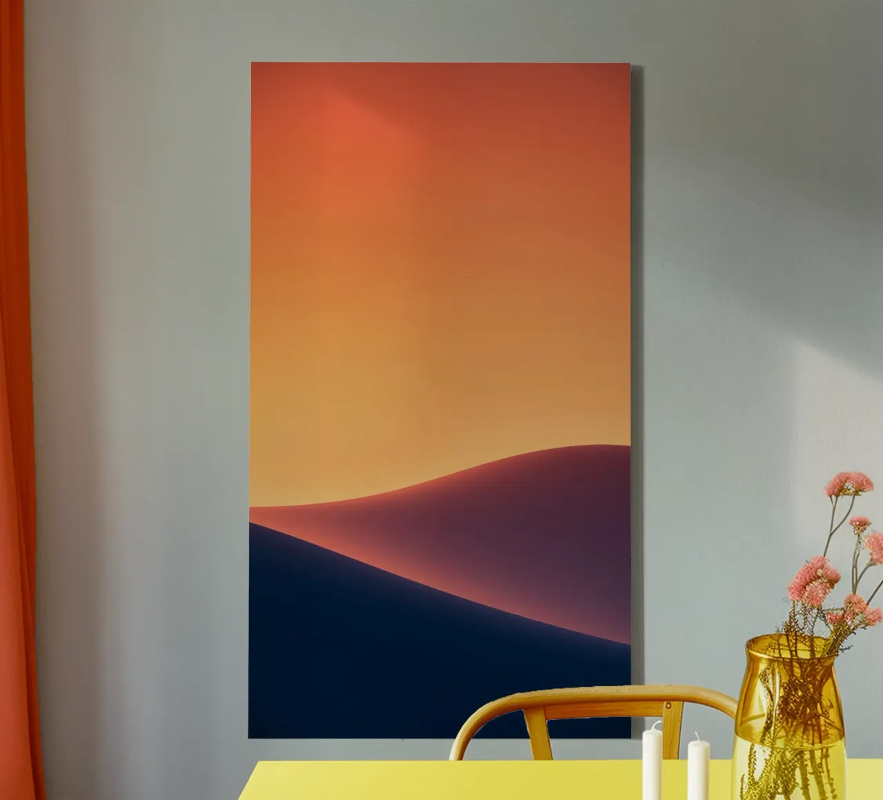 smooth hills under a gradient sunset sky with warm orange canvas by DesignDoodle