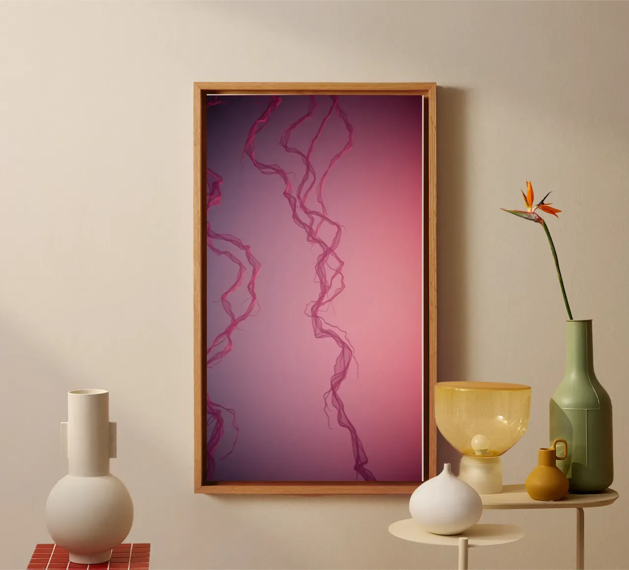 Vibrant pink abstract design featuring fluid shapes canvas with Floater frame by DesignDoodle