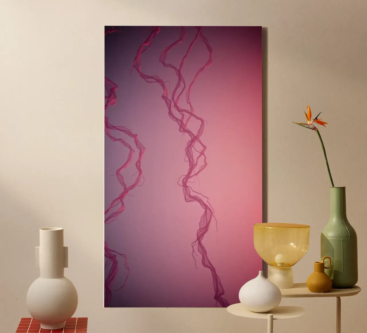 Vibrant pink abstract design featuring fluid shapes canvas with Floater frame by DesignDoodle