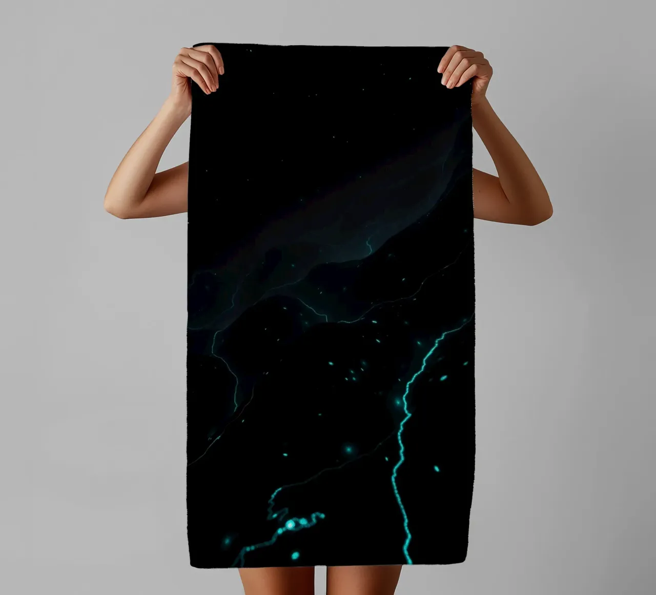 a stunning abstract design and glowing elements towel by DesignDoodle