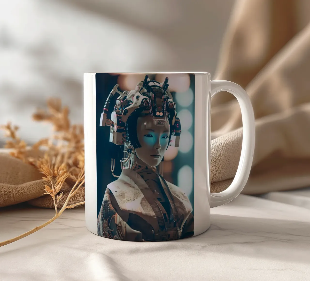 Geisha Samurai Female ceramic mug by Mikesell