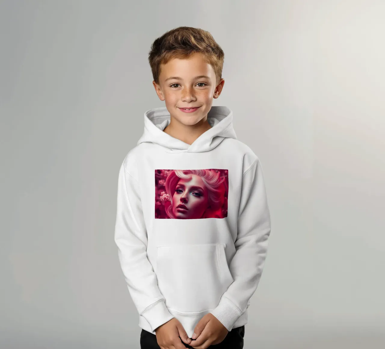 Stunning woman with elegant hairstyle surrounded by blossoms kids hoodie by DesignDoodle