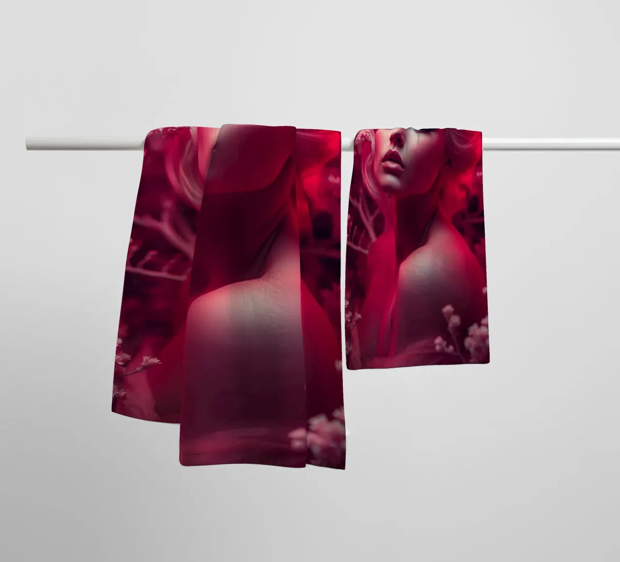 Donna splendida con acconciatura elegante circondata da fiori asciugamano da bagno da DesignDoodle