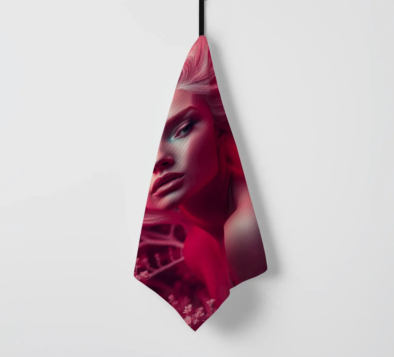 Donna splendida con acconciatura elegante circondata da fiori canovaccio da cucina da DesignDoodle