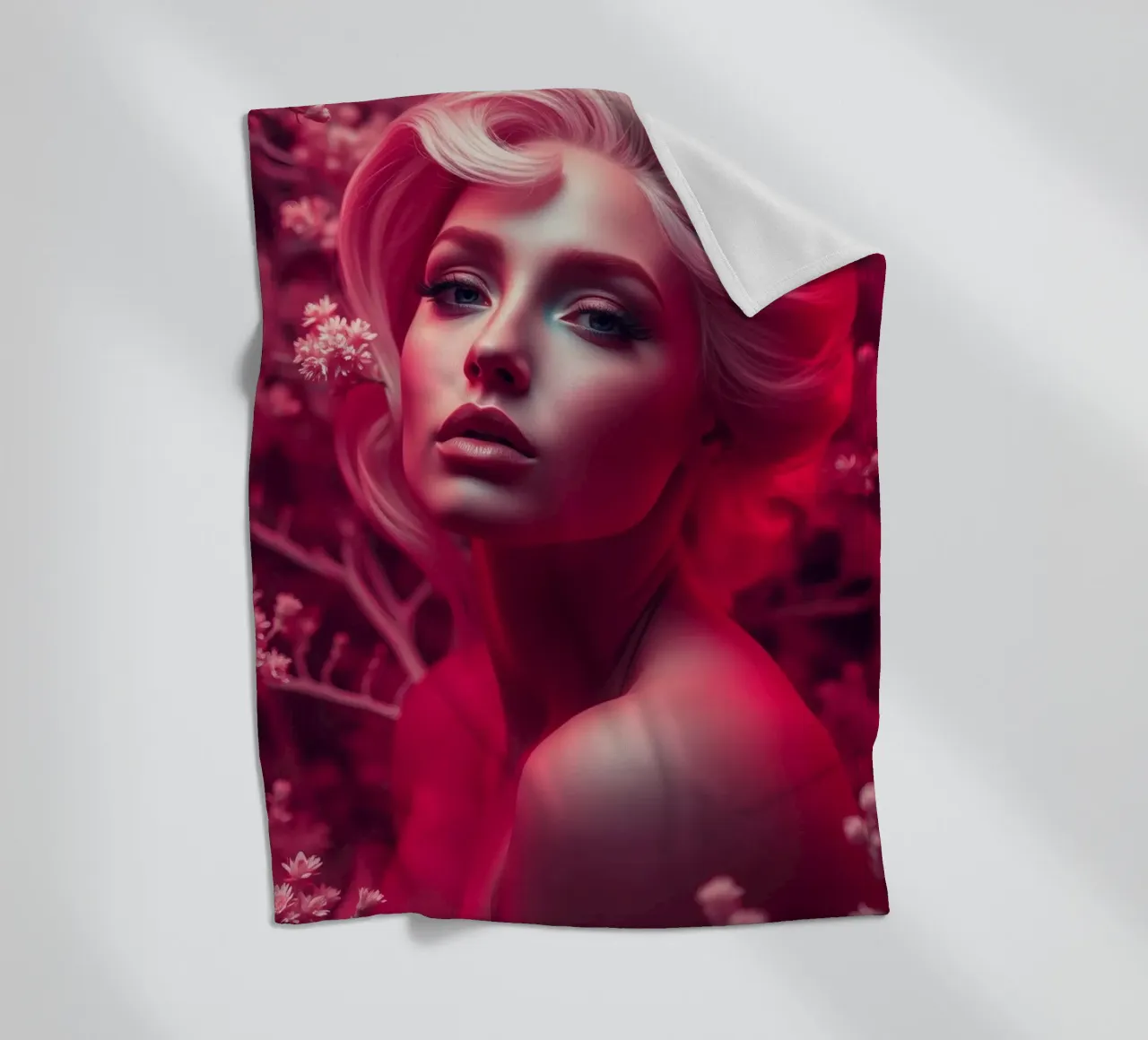 Donna splendida con acconciatura elegante circondata da fiori coperta in pile da DesignDoodle