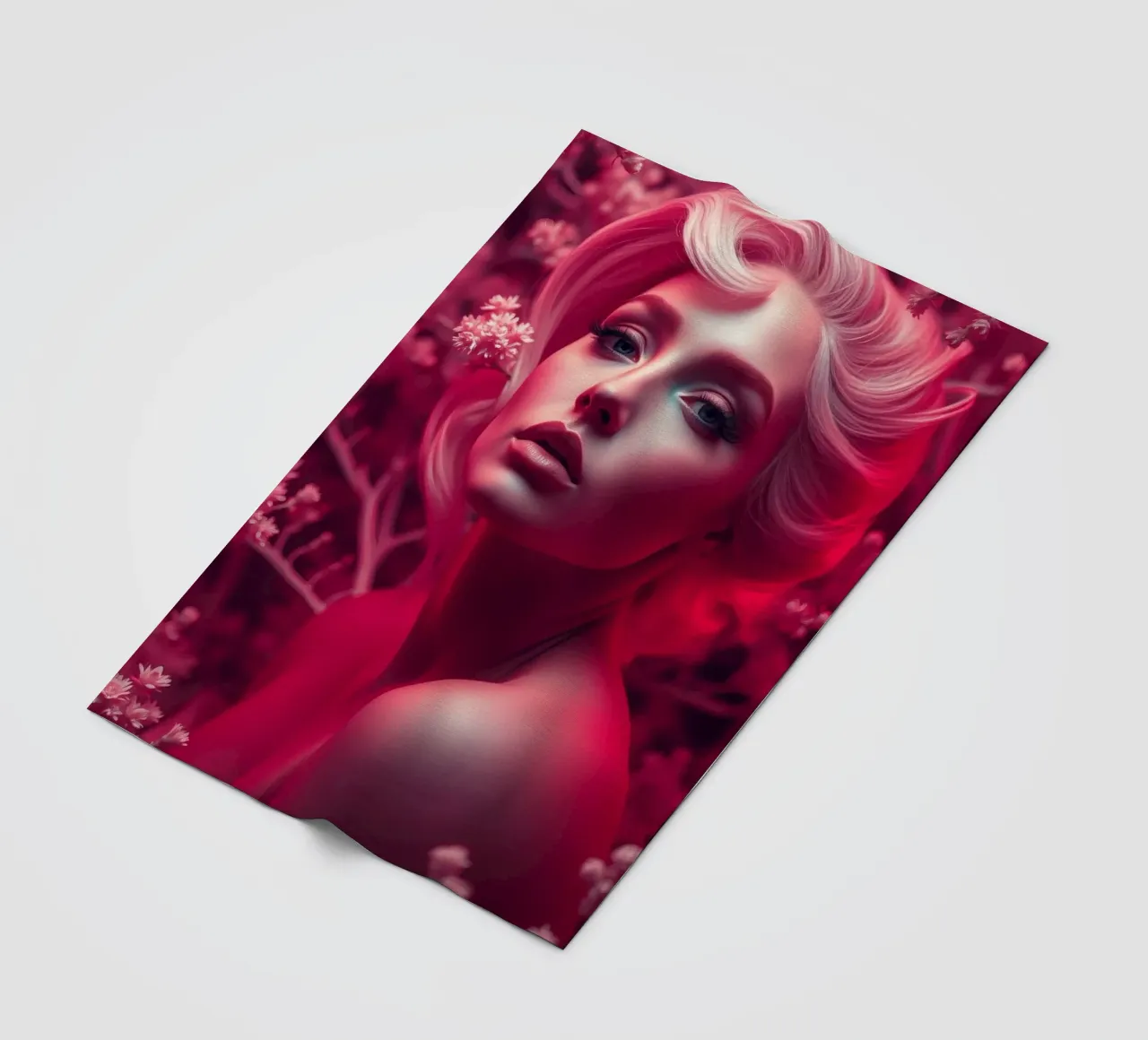 Donna splendida con acconciatura elegante circondata da fiori coperta in pile da DesignDoodle