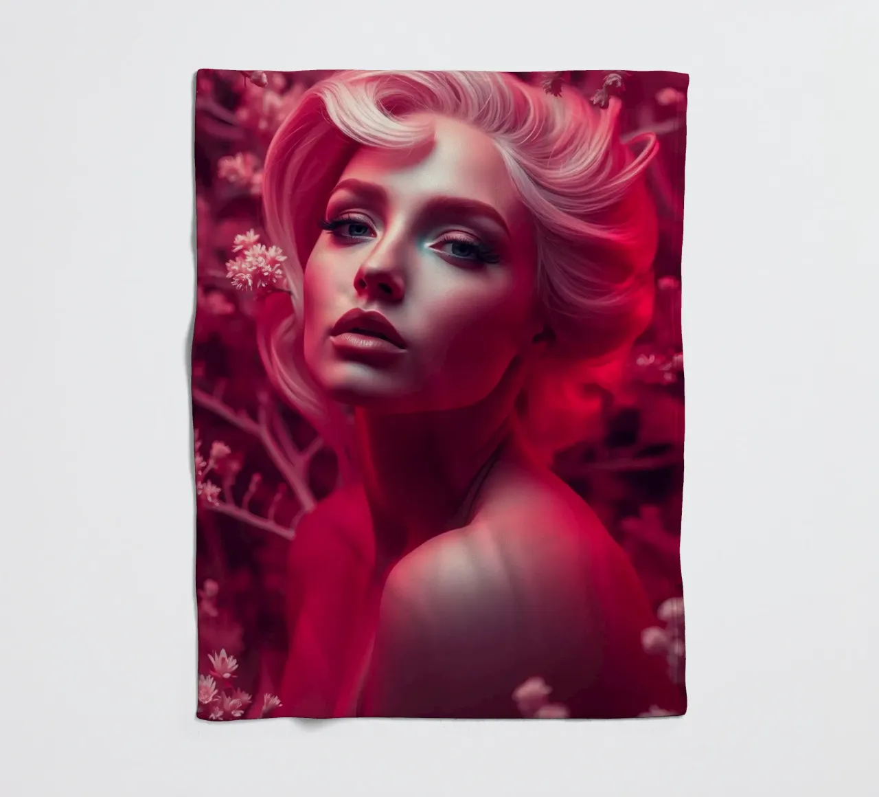 Donna splendida con acconciatura elegante circondata da fiori coperta in pile da DesignDoodle