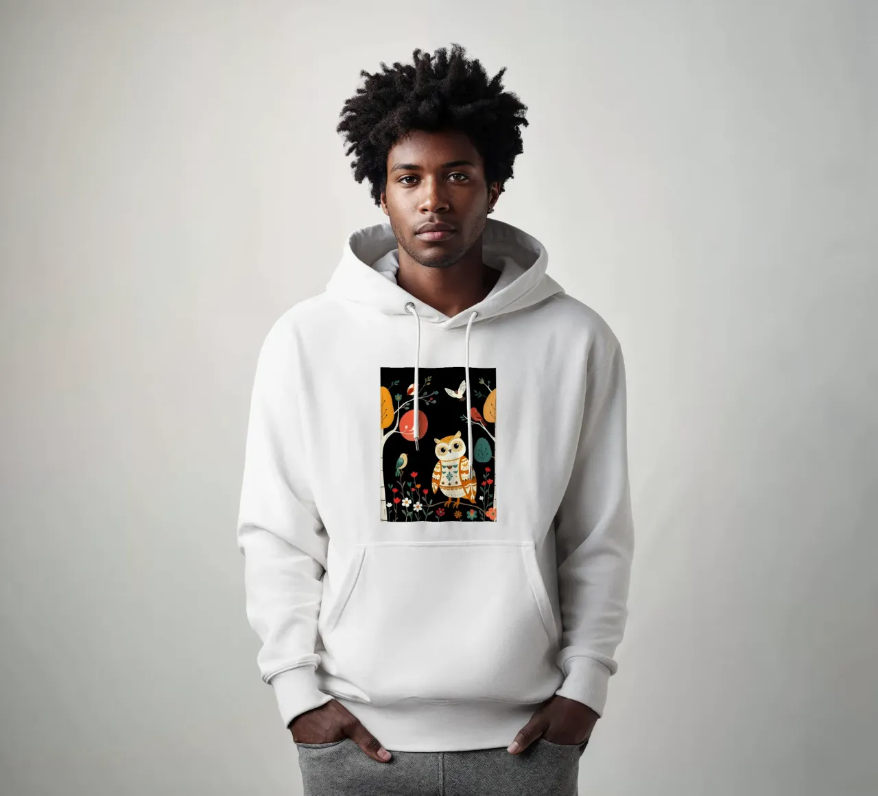 GUFO NELLA FORESTA CON UCCELLI felpa con cappuccio da COLLEEN CRAFTS