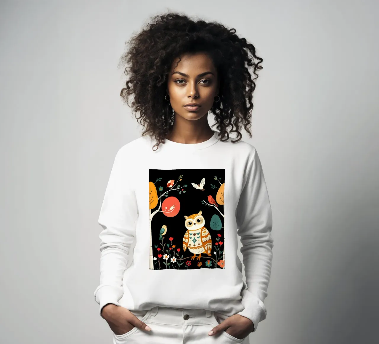 GUFO NELLA FORESTA CON UCCELLI felpa da COLLEEN CRAFTS