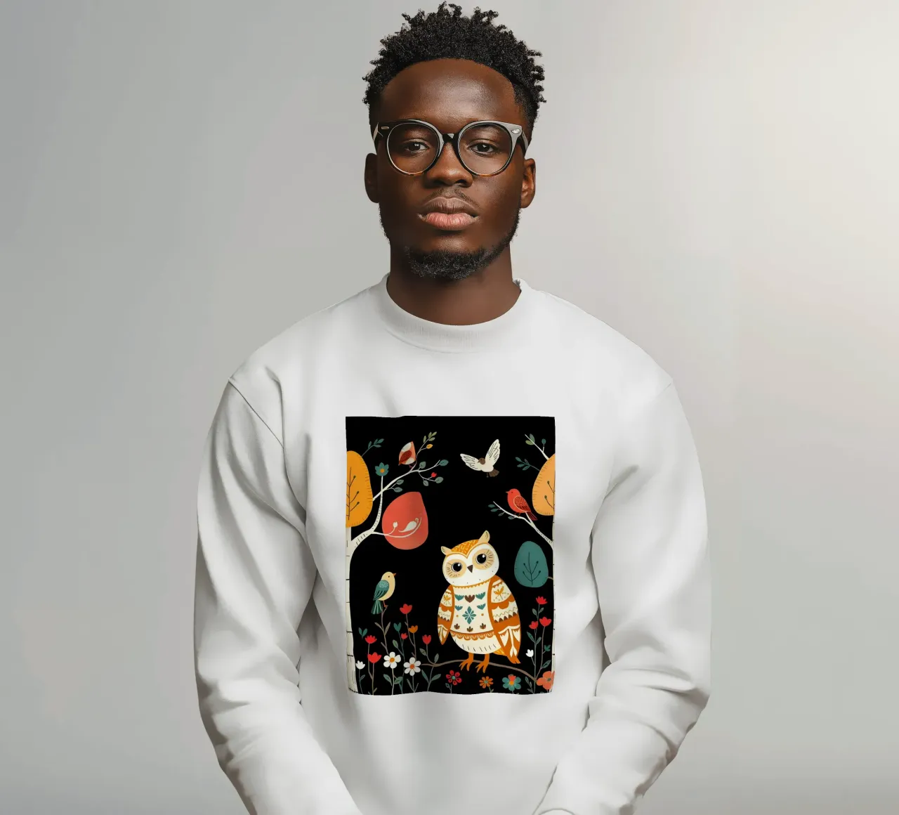 GUFO NELLA FORESTA CON UCCELLI felpa da COLLEEN CRAFTS