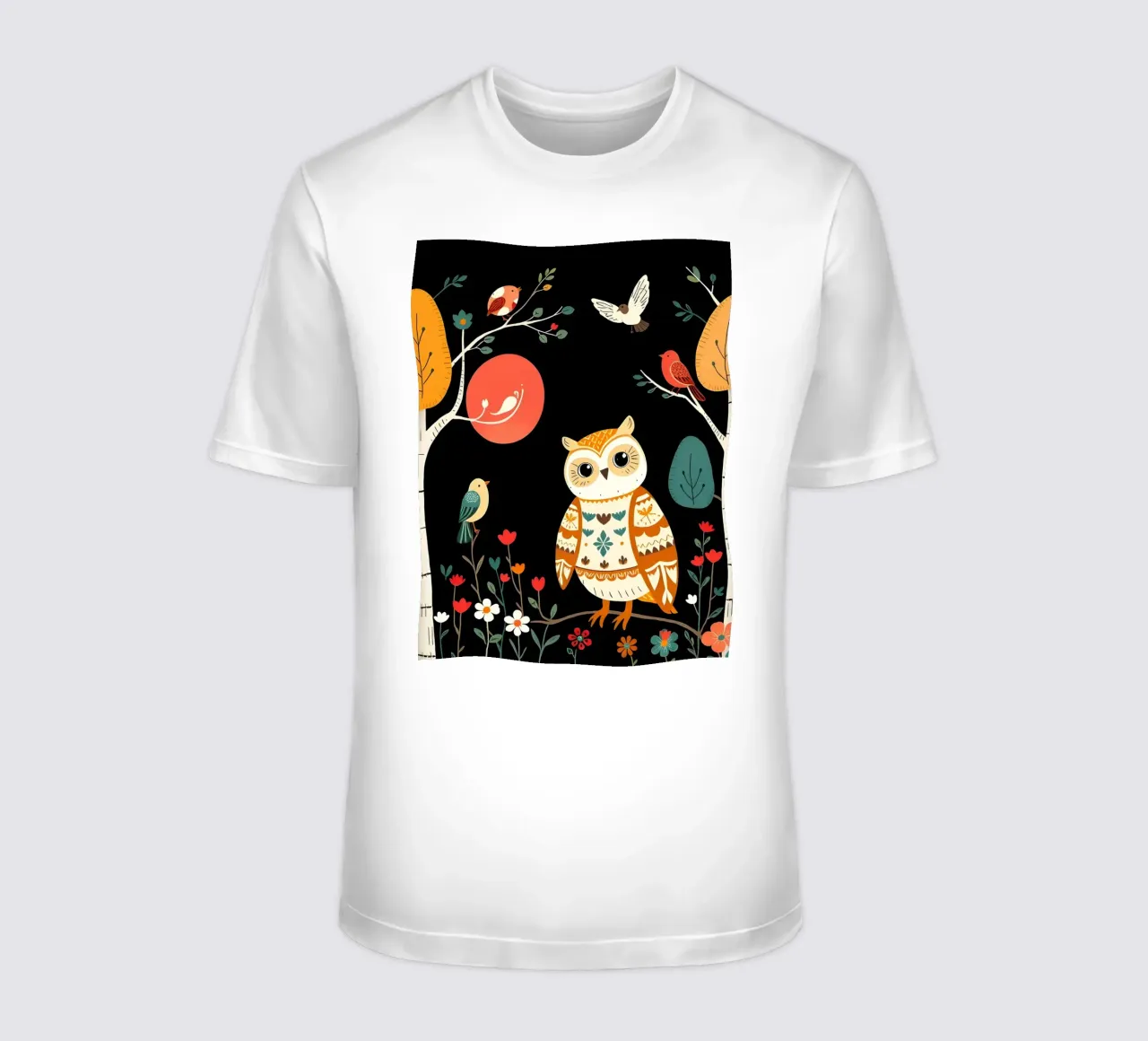 GUFO NELLA FORESTA CON UCCELLI t-shirt da COLLEEN CRAFTS