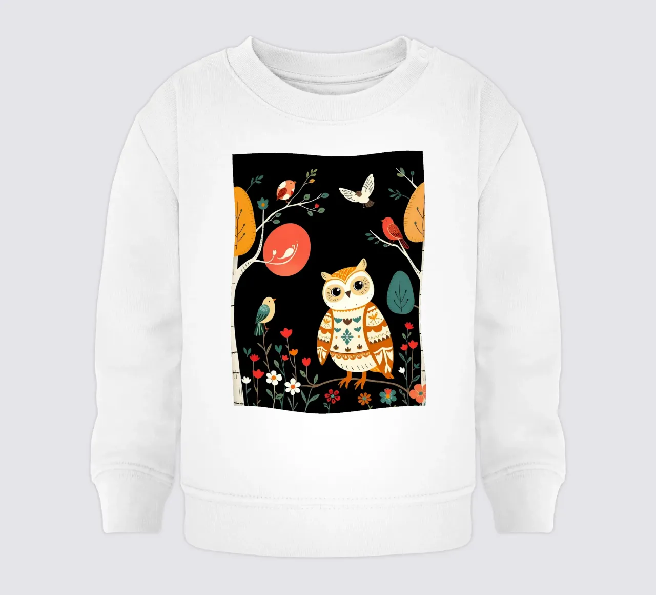 OWL IN FOREST WITH BIRDS baby sweatshirt by COLLEEN CRAFTS