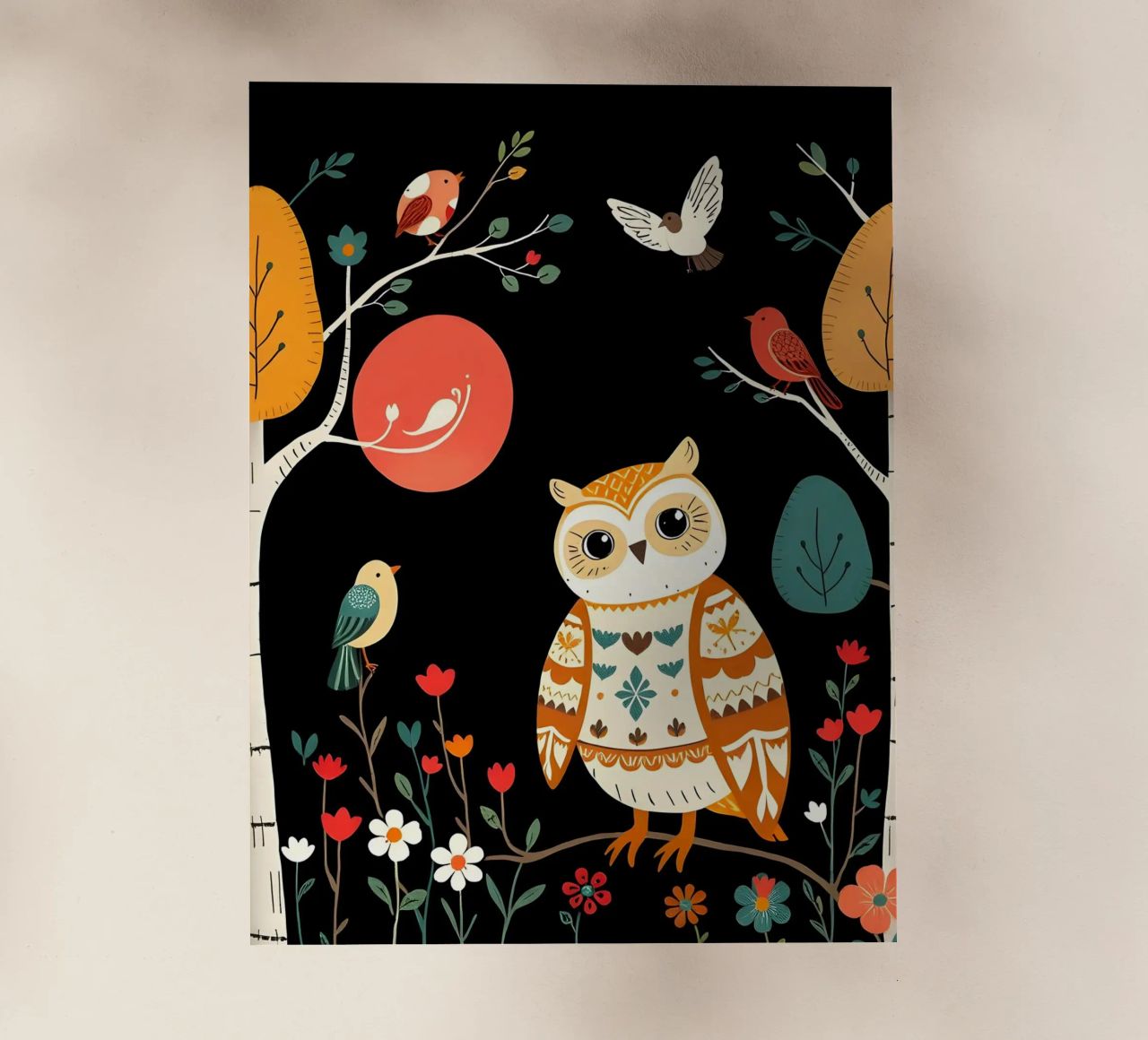 GUFO NELLA FORESTA CON UCCELLI pellicola backlit da COLLEEN CRAFTS