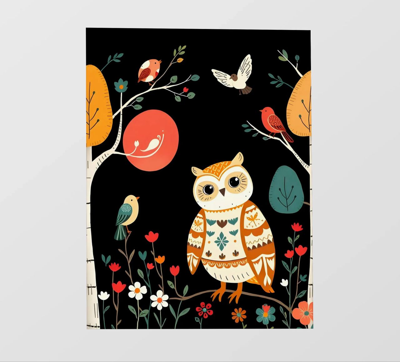 GUFO NELLA FORESTA CON UCCELLI pellicola backlit da COLLEEN CRAFTS
